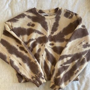 State of Myne Mocha Tan & Cream Tie Dye Cropped Sweatshirt